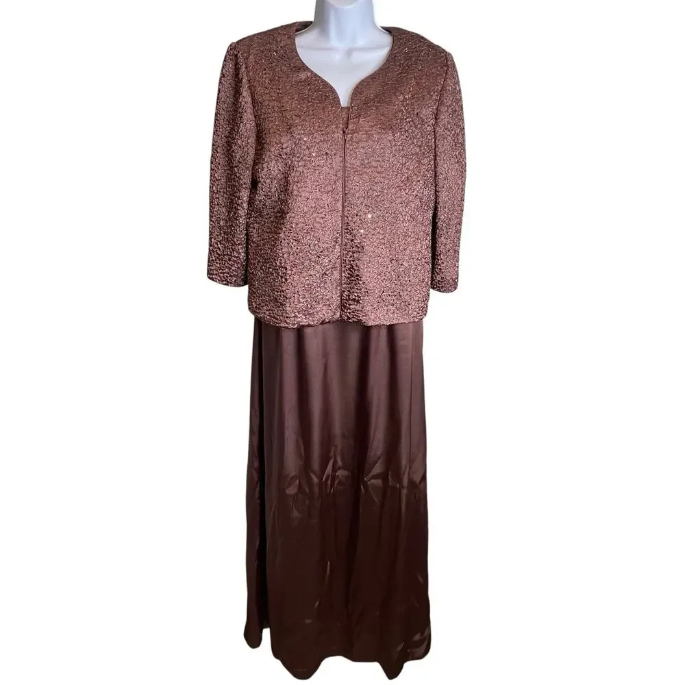 Alex Evenings Women's Mauve Beaded Dress And Jacket Two‎ Piece Set Size 10 Glam
